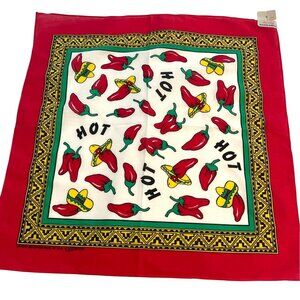 VTG Southwestern Cowboy Bandana Handkerchief Red Hot Jalapeno Chili Pepper Scarf